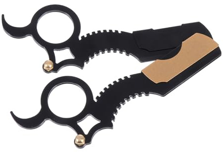 Mikinona 2 Stück Vintage Rasiermesser aus Edelstahl mit Ringgriff Manuelle Bart und Haarschneidemesser Tragbar für Präzises Bartstyling und Friseuranwendungen Zufällige Farbe