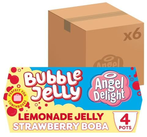 Angel Delight Lemonade Jelly & Strawberry Boba Dessert Snack Pots (24-Pack) | Refreshing Lemonade Jelly, Fun Chewy Tapioca Pearls, Ready to Eat, Family-Friendly Snack, Perfect for Lunchboxes