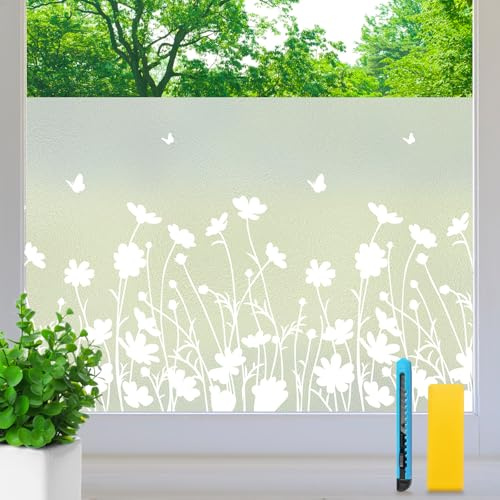 Aurathon Vinilos para Cristales Vinilo Ventana Privacidad 59.5x200cm | Patrón de Flores Mate Lámina Vinilo Adhesivo Cristal Anti UV Vinilo Opaco Cristales para Puertas Cristal Bano Cocina