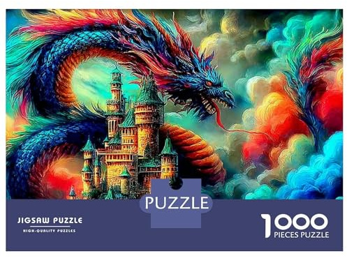 Drachen 1000 PC Karton DIY Colorful Drachen Puzzle, Spaß Familienspiel Erwachsene & Kinder 12+, Stresslinderung, Farben & Wanddekoration 52x38cm/1000pcs
