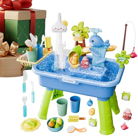xyensy Wasserspieltisch für Kinder | Sensorisches Aktivitätsspielzeug - 4 in 1 Spielspüle mit fließendem Wasser und Einer Pumpe,für und Mädchen im Alter von 4 bis 8 Jahren, geeignet als