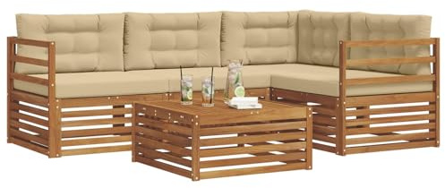 vidaXL Outdoor-Sofagarnitur mit Kissen 5 pcs Natur und Beige, Outdoor-Sofa, Gartensofa, langlebige Möbel, modernes Terrassen-Set, gemütliche Lounge-Ecke
