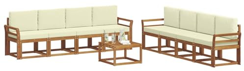vidaXL Outdoor-Sofagarnitur 9 pcs Natur und Creme Massivholz Akazie, Akazienholz Garten Sofa Set, modernes Outdoor Lounge, stylische Terrassenmöbel, Bequeme Sitzgelegenheit für Treffen