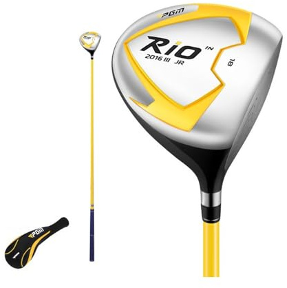 Driver da golf per bambini destrorsi 18 gradi Loft 1# in legno di carbonio, con copricapo, per ragazzi e ragazze, per insegnare a golf club sportivi (giallo, 9-12 anni)