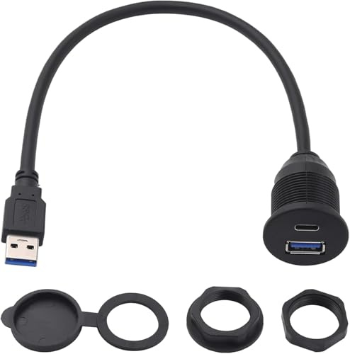 PENGLIN 2-in-1 USB3.0 and USB C Extension Cable | USB A Male to USB Dual Ports Female Panel Mount Converter Adapter