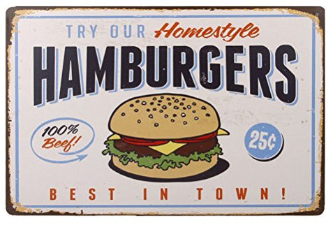 FENICAL Best in Town Hamburger Retro Vintage Blechschild Poster-Stil Wandkunst Pub Bar Dekoration