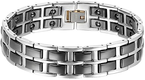 Cupimatch Herren Magnet Keramik Armband, 17mm breite schwer Poliert Link Handgelenk Magnetarmband Gesundheitsarmband Armreif, weiss schwarz