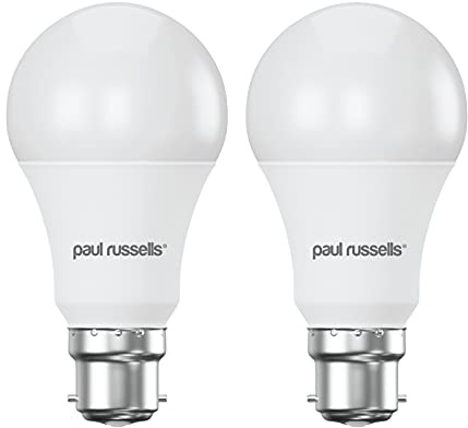 paul russells B22 Bayonet Cap LED Light, 13W = 100W Equivalent Bulb, 1521 Lumens, 2700K Standard BC A60 LED GLS, Bright Large Energy Saving Non-Dimmable Lightbulbs - Warm White Frosted - 2 Pack