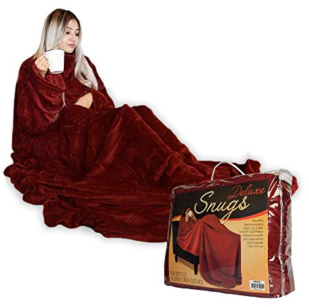 mikamax - Snugs Deluxe - Fleecedecke mit Ärmeln - Deluxe - Kuscheldecke - Super weich - Rot