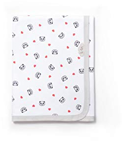 Ti TIN | weiche, saugfähige Babydecke, 80x75 cm | Krabbeldecke aus 100% Baumwolle mit doppellagigen Stoff, Babydecke fürs Auto, Wiege, Kinderwagen, Babyschale, etc, Panda-Herz-Motiv, rot