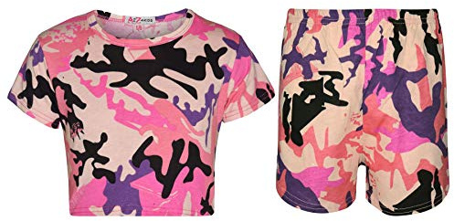 A2Z 4 Kids Kids Girls Top & Half Pant Summer Sets - Girls Crop & Shorts Camo Baby Pink 5-6