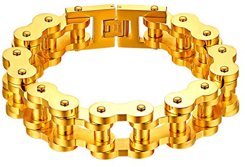 Cupimatch Herren Armband, 18mm Schwer Breit Edelstahl Fahrradkette Biker Motorradkette Hochglanz Poliert Kettenarmband Armreif, Gold