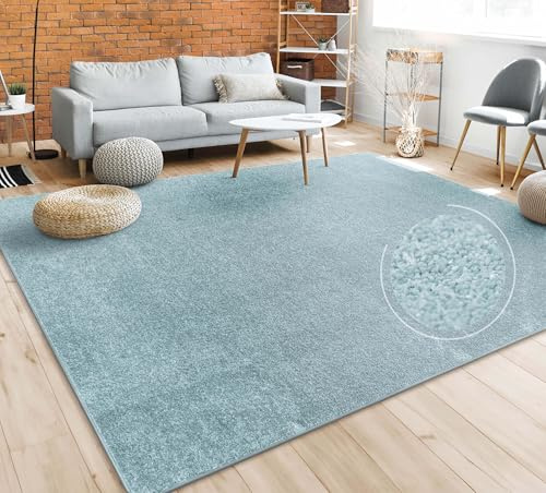 Paco Home Teppich Wohnzimmer Schlafzimmer Esszimmer Kurzflor Moderne Optik Einfarbig Pastell, Grösse:200 cm Quadrat, Farbe:Türkis