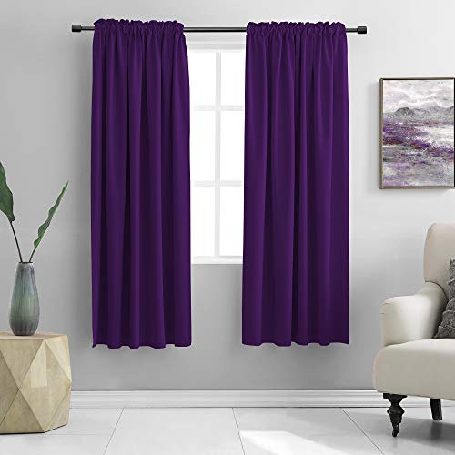 DONREN 72 Inch Length Royal Purple Blackout Curtains for Kitchen - Small Window Treatment Rod Pocket Curtain Drapes for Bedroom(Set of 2 Panels)