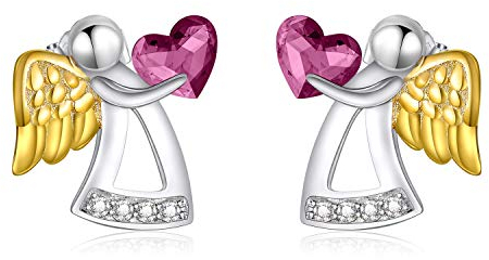 AOBOCO Schutzengel Ohrringe Mädchen Kinder 925 Sterling Silber Engel Ohrstecker, Taufgeschenke Kommunion Geschenke für Mädchen (Lila)