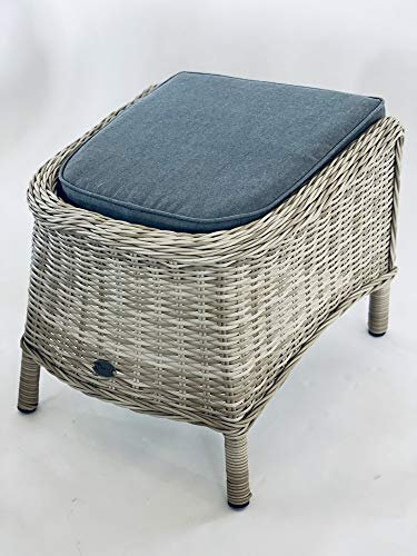 Beauty.Scouts Outdoor Collar Edition DEST Fußhocker Santos, beige/weiß, 52 x 53 x 45 cm, inkl. Polster grau, Hocker, Garten, Balkon, Gartenhocker, Sitzhocker