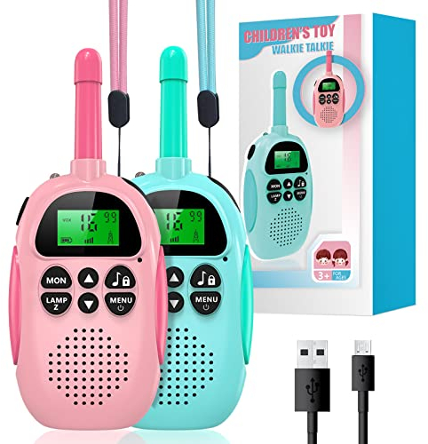 Ushining Walkie Talkie für Kinder, Walkie Talkie Wiederaufladbarer mit 16 Kanäle Funkgerät VOX Hintergrundbeleuchteter LCD Taschenlampe, 3 KM Reichweite für Abenteuer im Freien, Camping, Wandern