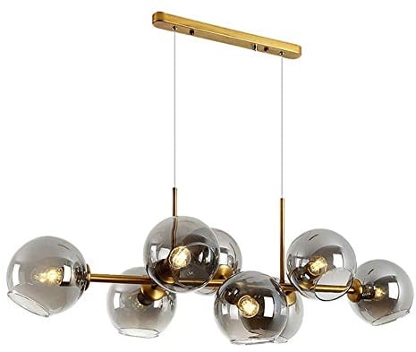 ZRABCD Lámpara Colgante Luz Araña Luz de Techo Mid Century 110Cm Bola de Cristal, Dorada 8-S Colgante Largo Creative Island S Cristal Transparente Esférico E27 Decoración Colgante,Dorado,Gris Humo