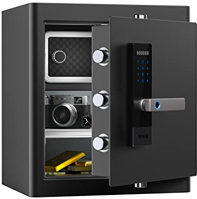 RPNB Coffre-fort de luxe et casier de sécurité avec écran tactile biométrique d'empreintes digitales avec annonce vocale, double avertissement, coffre-fort de sécurité noir pour la maison, l'hôtel, le