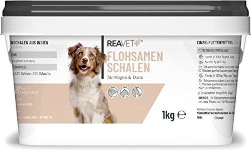 ReaVET Flohsamenschalen für Hund & Pferd 1kg - Naturrein in Premium Qualität, Ballaststoffreich, Glutenfrei I Flohsamen für Pferde, Hunde & Katzen in Premiumqualität, Ohne Zusätze