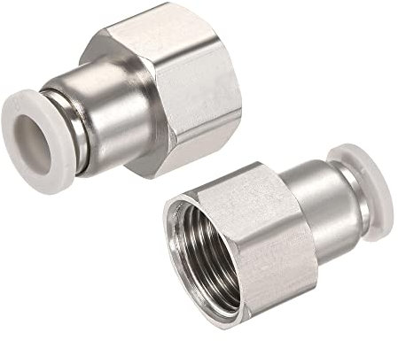 sourcing map Pression Connexion Raccords 3/8PT Femelle Filetage Apte 8mm Tube OD Nickel Plaqué Cuivre Droit Union Raccord Paquet 2