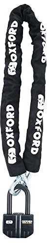 Oxford LK482 Boss Alarm Lock 12mm Square Link Chain & 16mm Shackle Padlock Motorcycle, Black, 2.0m