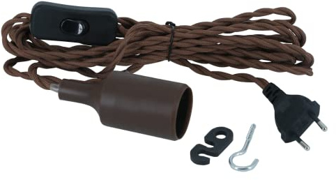 Parus by Venso E27 Lampenfassung Helix 4m Textilkabel Braun, Eurostecker, Venso Ecosolutions Lampenfassung E27 mit Kabel für E27 LED Lampe, Bulb Holder, Kabel für Lampe, Fassung E27