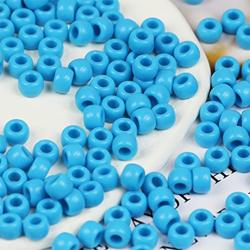 VOOMOLOVE 1000 PCS Sky Blue Pony Beads for Bracelets, Hair Braids, and Crafts - Plastic Hair Beads 6x9mm