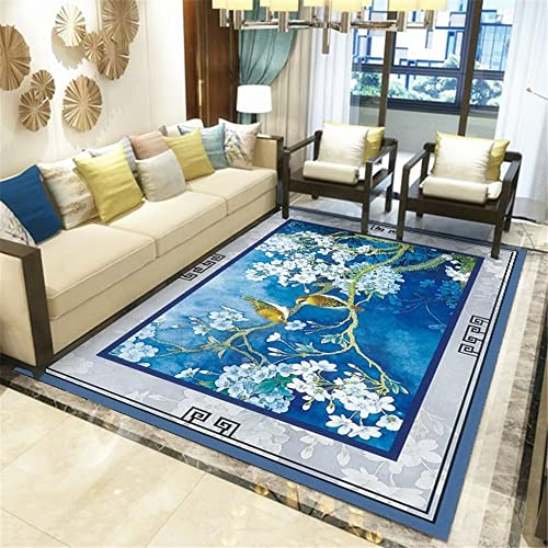 Bettumrandung Teppich Küchen Teppiche Wohnzimmerteppich Blau Blumen Vintage Muster Teppich Schlafzimmer Anti-Rutsch Xcm Balkonteppich Blau