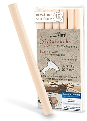 gravurART Siegelwachs flexibel für Wachspistole - Stilvoll Briefe versiegeln mit dem 6er Pack Wachs für Siegelstempel in Blush - 7 mm