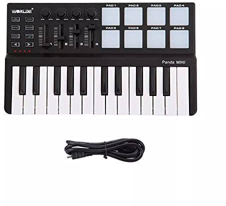 IMEISH MIDI Controller, Portable Mini 25-Key USB Keyboard and Drum Pad MIDI Controller