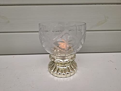 Windlicht Pokal Schale Kerzenhalter Glas geschliffen Silber 15x15x18 cm