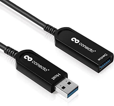 conecto, Premium Glasfaserkabel USB 3.1 (Gen.2) USB-A Stecker auf USB-A Buchse, Hybrid Kabel (Glasfaser/Kupfer) 10Gbps, schwarz, 40m
