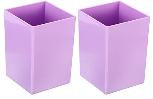 PATIKIL Pencil Holder, 2 Pack Plastic Pen Makeup Brush Holder Cup Storage Square Desktop Organizer Stationery Caddy for Home Office, Purple