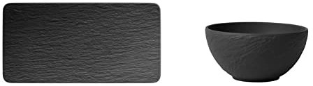 Villeroy & Boch - Manufacture Rock Servierplatte rechteckig, schwarz Manufacture Rock Schale, 430 ml, 14 cm, Premium Porzellan, spülmaschinen-, mikrowellengeeignet, schwarz