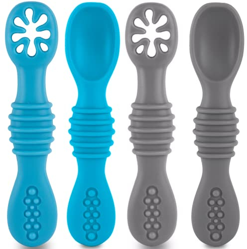 HOMYBABY® Cuilleres Bebe 1er Age - Cuillere Bébé Apprentissage en Silicone Alimentaire LFGB - Pre Cuillere DME bebe - Couverts Adaptés à la Dentition