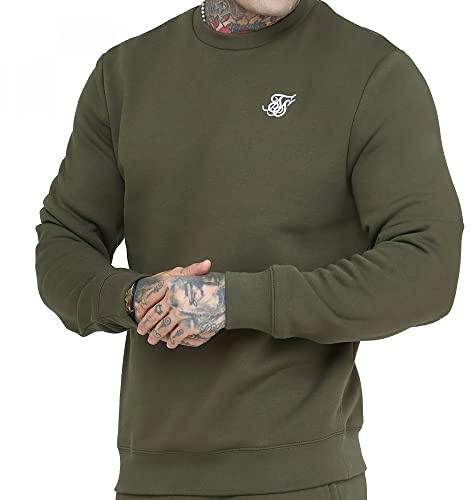 SikSilk Men's Essential Pullover Sweatshirt Khaki. M