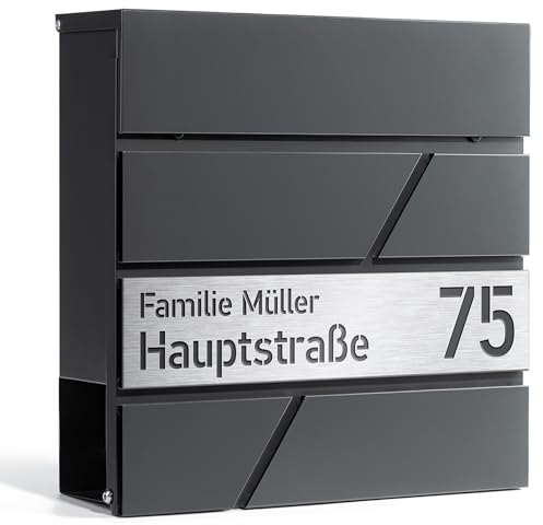 PRINTIMA Julia Gravur Personalisierter Briefkasten Anthrazit (RAL7016) mit Zeitungsfach: Wetterbeständigkeit, Rostfrei und UV-beständig