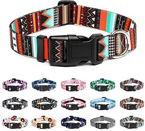 Mercano Hundehalsband Verstellbares, Weich Nylon Komfort & Robuster Gemustertes Hunde Halsband für Kleine Mittlere Große Hunde Welpen Katzen (L, Stamm Grün)