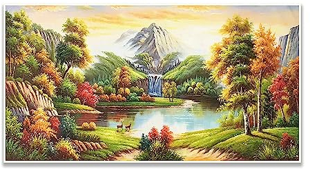 DCIDBEI 85x45CM Rond Peinture Diamant 5D Complet Lac,Diamond-Painting Paysage Montagne Mosaïque Canevas Diamant Grand Format pour Enfants || Décoration Salon Artisanat Fait à la Main Adultes