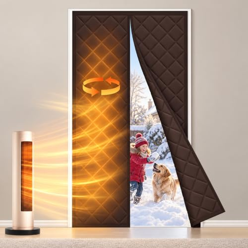 fowong Magnet Wärmeschutzvorhang für Türen 100x220 cm, Thermo Türvorhang Kälteschutz Isolierschutz Vorhang, Thermovorhang Wasserdicht Winddicht für Balkontür Braun