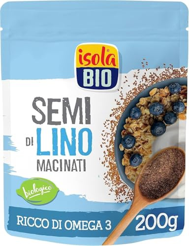 ISOLA BIO Semi di Lino Macinati Biologico, Superfood Fonte di Fibre e Ricco di Omega-3 e Magnesio, Senza Glutine, Senza Zuccheri Aggiunti, per Vegetariani e Vegani, Confezione 200g | Superfood, fonte di fibre e proteine, ricco di omega-3 e magnesio, senza glutine, senza zuccheri aggiunti, vegan, bio