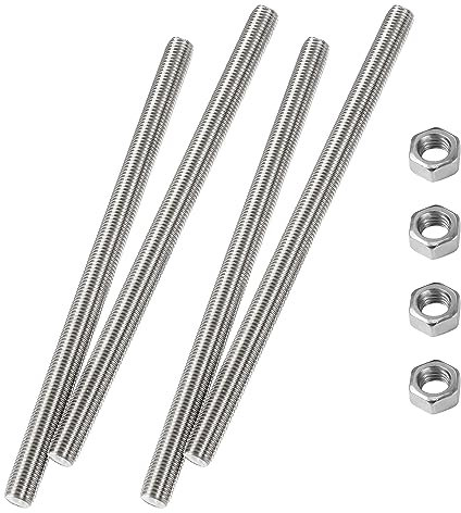 HiPicco M6 x 400mm Fully Threaded Rod & Studs, 304 Stainless Steel Right Hand Threads Rods, M6-1 Thread Pitch for Anchor Bolts, Clamps, Hangers and U-Bolts 4 Pack【with Nuts】
