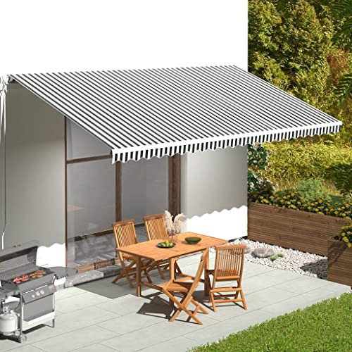 PURADAY Ersatz Markisentuch 580x295 cm Anthrazit und Weiß Sonnenschutz Markisenbespannung Ersatzstoff Garten Geeignete Markisenrahmen-Maße 6x3 m Außenwohnbereichs Schatten Terrasse Veranda