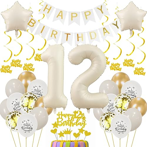 12 Geburtstag Deko Mädchen 12. Geburtstagsdeko Beige Gold Ballon 12 Geburtstag Deko Junge Beige 12 Luftballon Geburtstagsdeko Mädchen Junge 12 Jahr Geburtstagdeko Beige Luftballon 12. Geburtstag