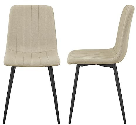 [en.casa] Lot de 2 Chaises de Salle à Manger Ensemble de 2 Chaises Coquilles Set de 2 Chaises Matelassées pour Salon Chambre Bureau Café Acier Laqué Polyester 89 x 43 x 51 cm Beige
