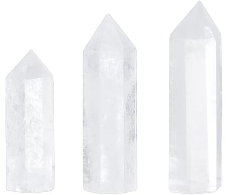 BENECREAT 3 Pièces Tours de Cristal de Quartz Naturel 45-70mm Baguette de Cristal de Guérison Claire Baguette à Point de Prisme à 6 Facettes pour la Thérapie Reiki Équilibrage D'Énergie
