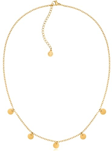 day.berlin Coin Halskette Liva in Gold 18k vergoldet, Kette mit kleinen Plättchen (5mm), 40cm + 5cm variable Länge, 316L Edelstahl nickelfrei und wasserfest für Damen