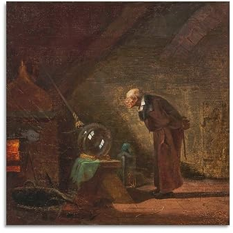 DryNda Carl Spitzweg Poster The Alchemist (ca. 1837) Wandkunst Gemälde Leinwand Geschenk Wohnzimmer Drucke Schlafzimmer Dekor Kunstwerke 30 x 30 cm