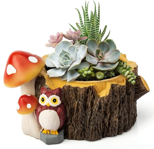 Yiiwinwy Eulen-Sukkulenten-Übertöpfe für Pflanzen mit Drainageloch, Pflanztöpfe für Zimmerpflanzen, Sukkulenten, Kakteen, Indoor-Pflanzgefäß für Zuhause, Büro, Garten